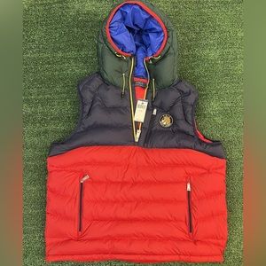 Polo Ralph Lauren Big Crest Cookie Patch Hooded Pullover Puffer Vest Men L & XL